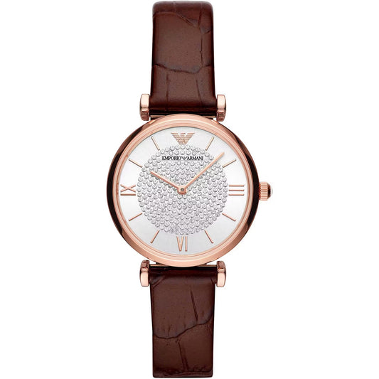 Emporio Armani Elegant Bordeaux Leather Watch for Women - Qutton