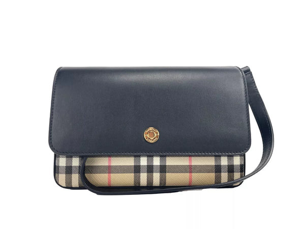 Burberry New Hampshire Small Check Black Leather Crossbody Bag