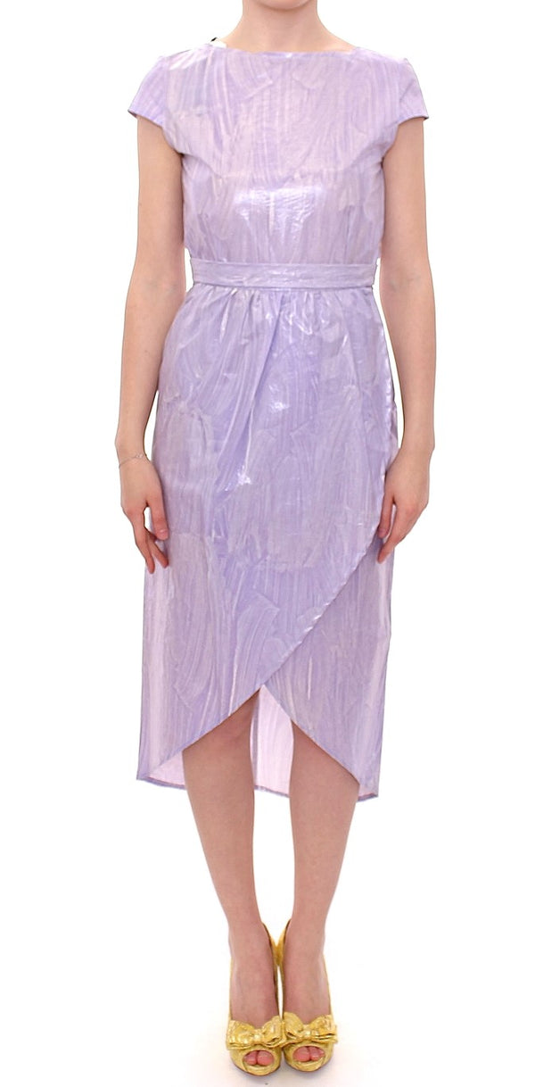 Licia Florio Elegant Purple Sheath Dress with Cap Sleeves