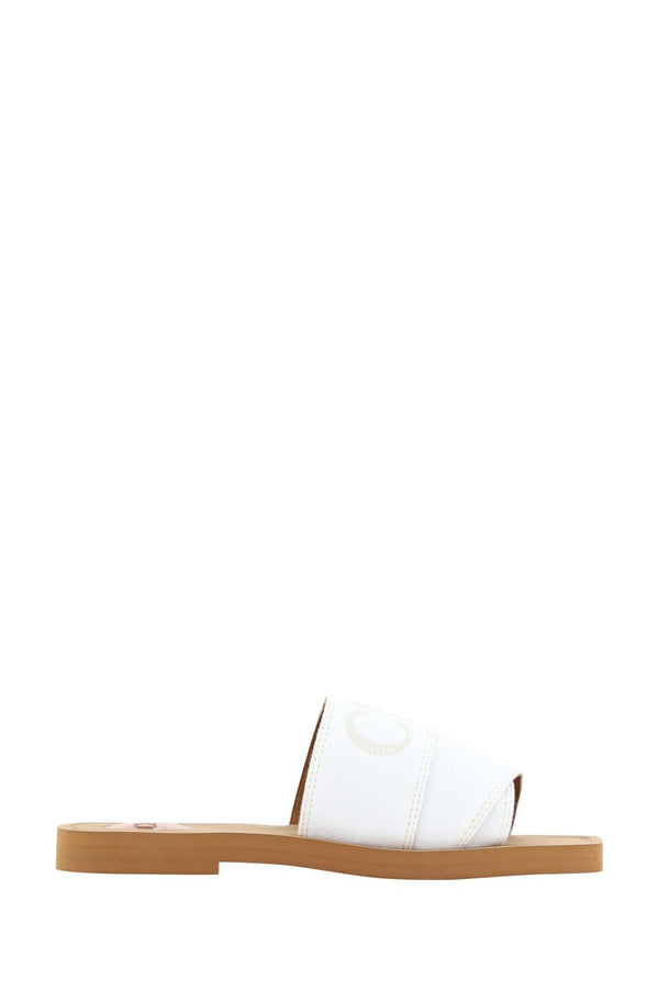 Chloé White Cotton Slides Woody Sandals