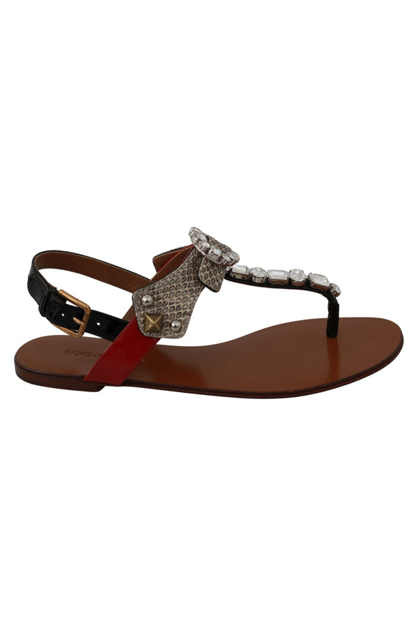 Dolce & Gabbana Leather Ayers Crystal Sandals Flip Flops Shoes
