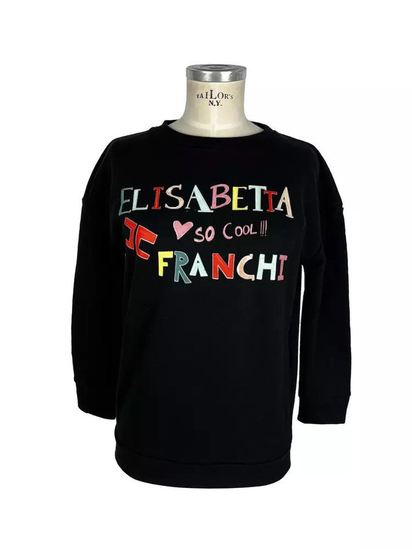 Elisabetta Franchi Chic Black Cotton Sweatshirt with Front Print
