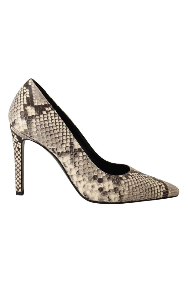 Sofia Gray Snake Skin Leather Stiletto High Heels Pumps Shoes