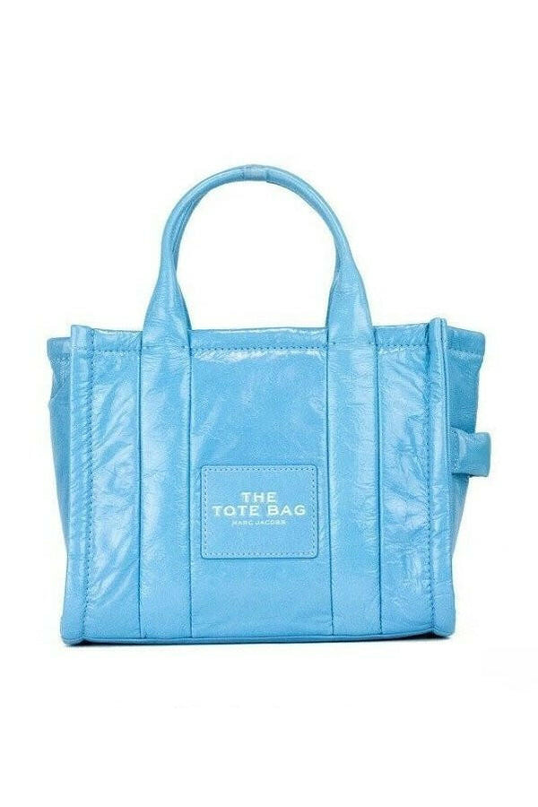 Marc Jacobs The Shiny Crinkle Mini Tote Air Blue Leather Crossbody Handbag Purse