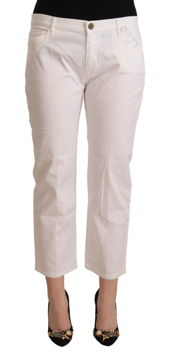L'Autre Chose Chic White Mid Waist Skinny Cropped Jeans
