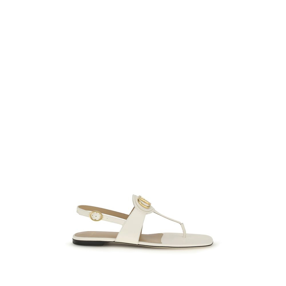 Valentino Garavani Cream Calf Leather Bos Taurus Flat Sandals