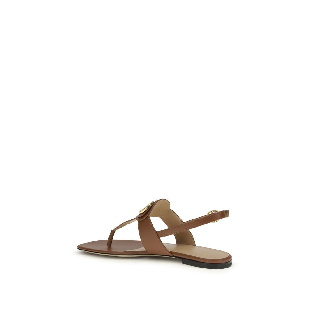 Valentino Garavani Brown Calf Leather Bos Taurus Flat Sandals