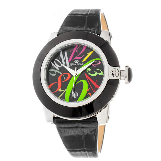 GLAM ROCK Black Leather Dress Watch