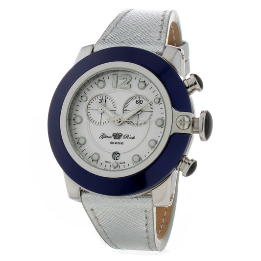 GLAM ROCK Silver Leather Dress Watch