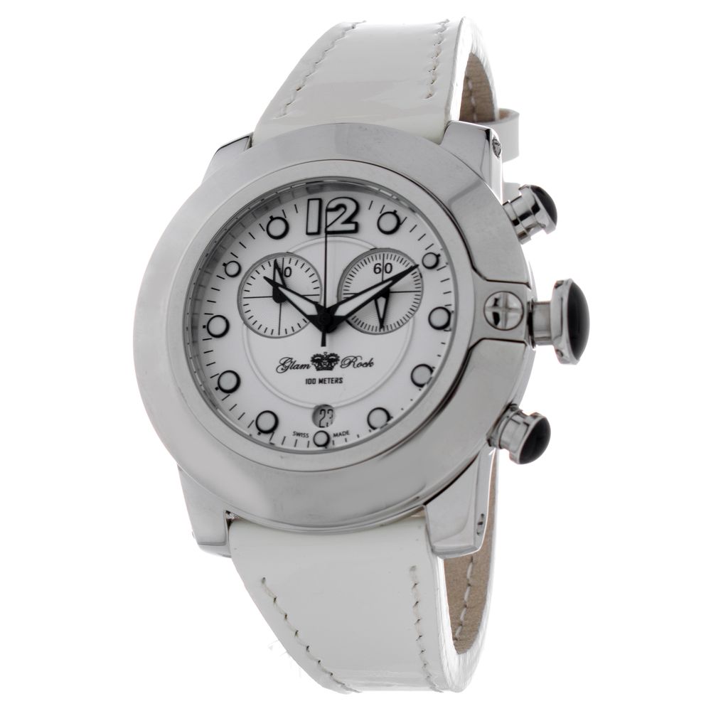 GLAM ROCK White Leather Dress Watch