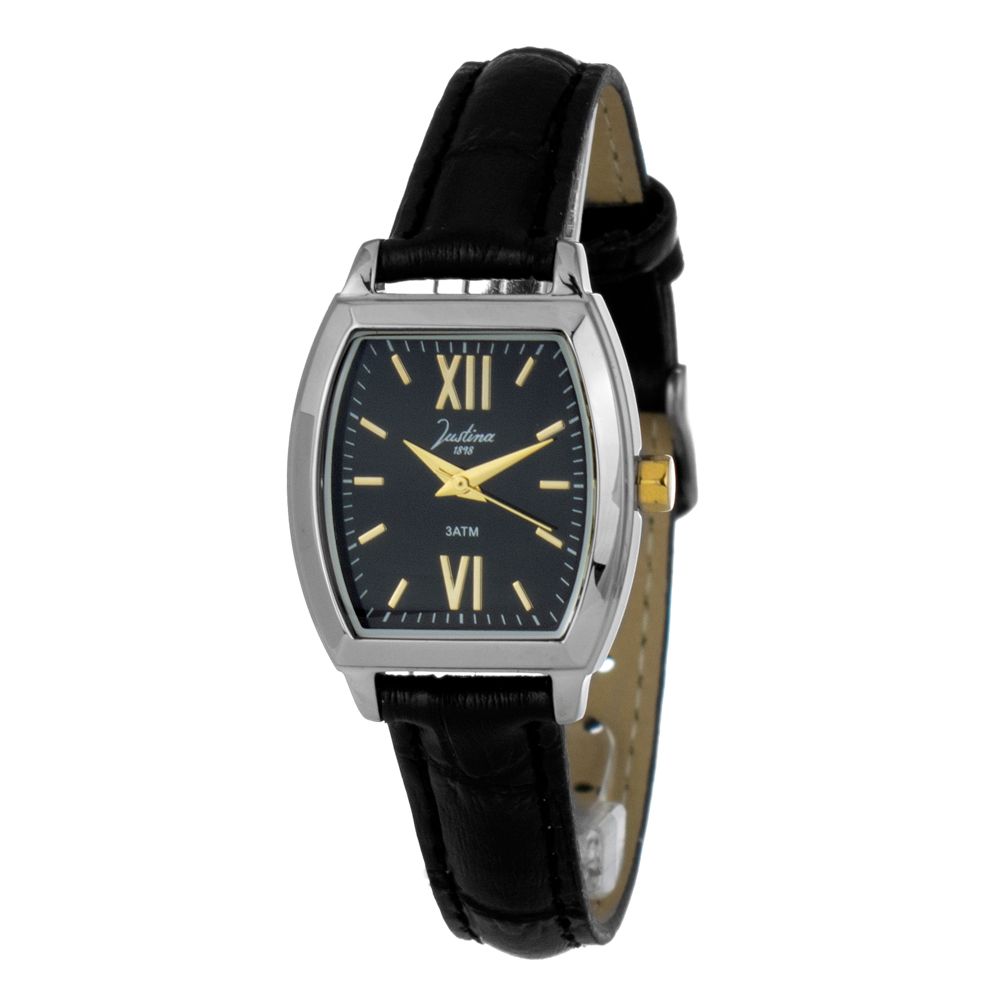 JUSTINA Black Leather Dress Watch