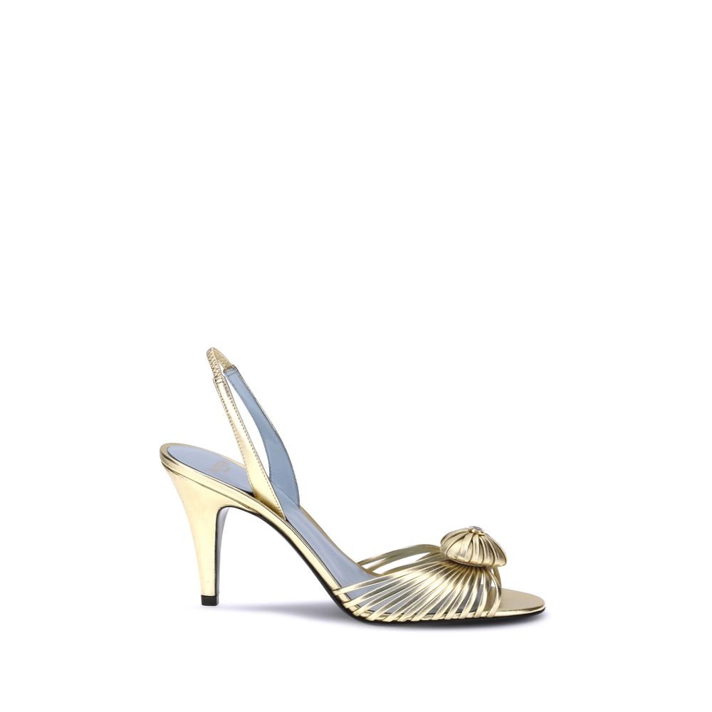 Valentino Garavani Gold Calf Leather Bos Taurus Stiletto Heel Sandals