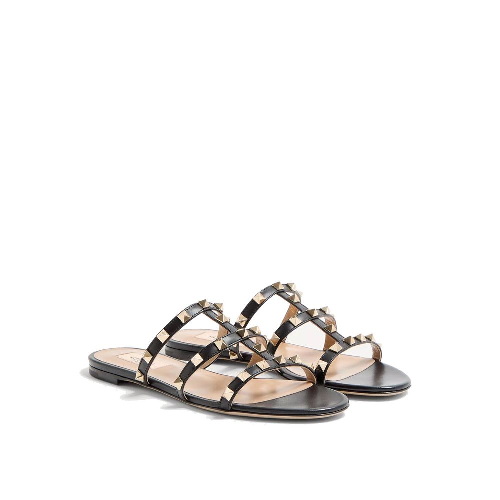 Valentino Garavani Black Calfskin Strap-On Sandals