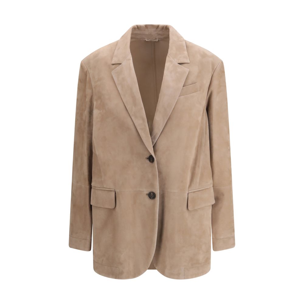 Brunello Cucinelli Beige Calf Leather Bos Taurus Coat
