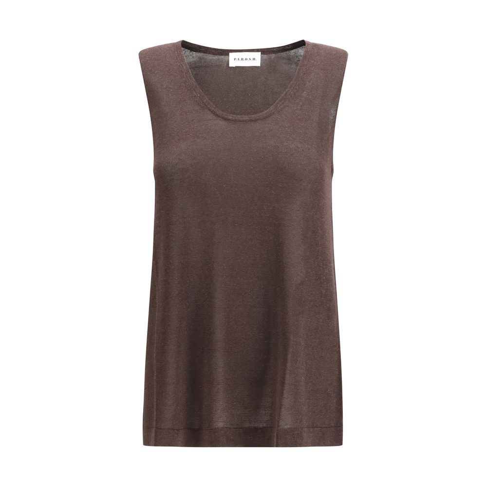 P.A.R.O.S.H. Brown Linen Tank Tops