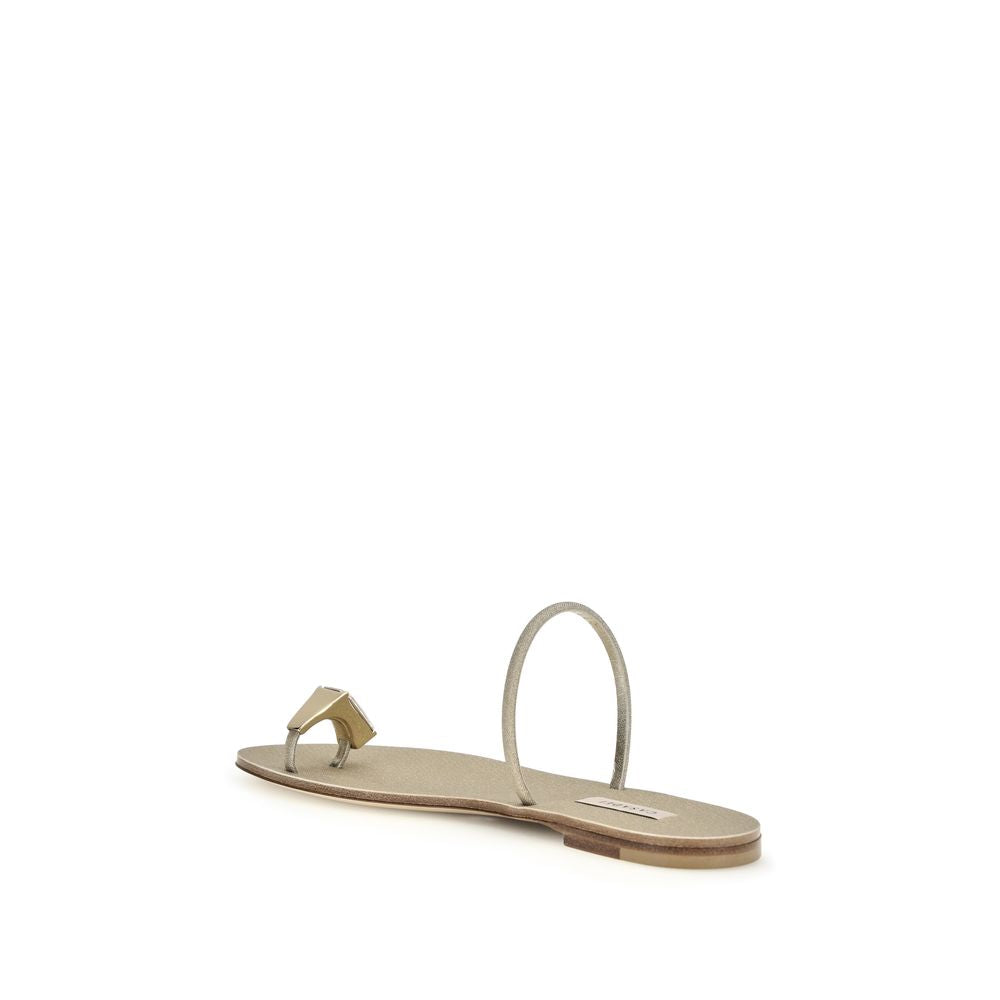Casadei Gold Calf Leather Bos Taurus Flat Sandals