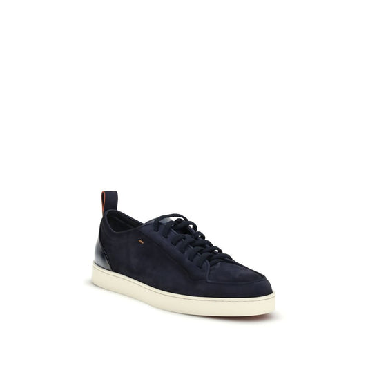 Santoni Blue Calf Leather Bos Taurus Low Top Sneakers