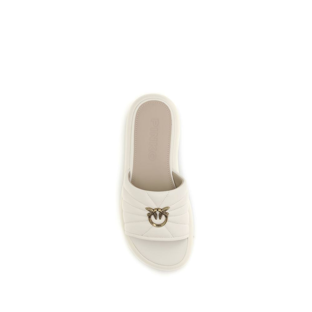 PINKO Cream Calf Leather Bos Taurus Flat Sandals