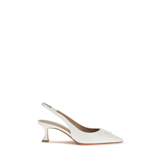 Santoni White Calf Leather Bos Taurus Mid Heel Pumps
