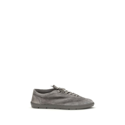 Brunello Cucinelli Gray Calf Leather Bos Taurus Low Top Sneakers
