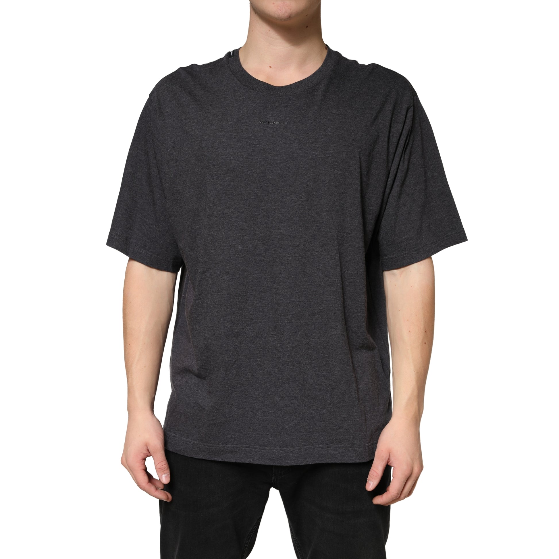 Dolce & Gabbana Dark Grey Cotton Crewneck Short Sleeve
