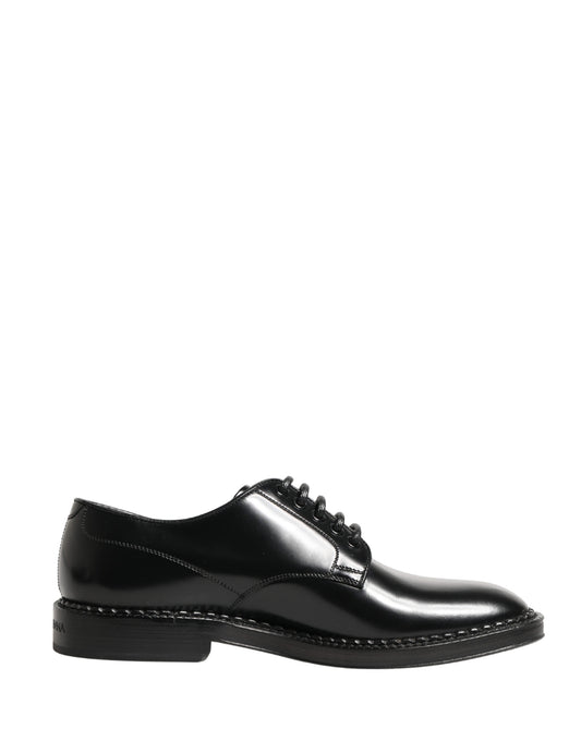 Dolce & Gabbana Men Black Lace-Up Leather Crown Dress Derby Shoes