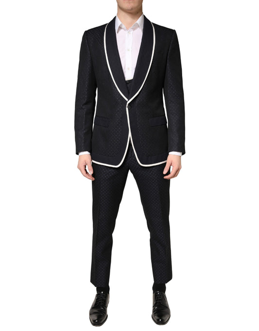 Dolce & Gabbana Black White Single Breasted SICILIA Men 3 Piece Suit