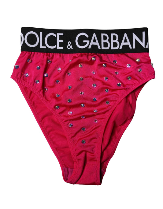 Dolce & Gabbana Pink Embellished High-Waist Brief Logo Underwear