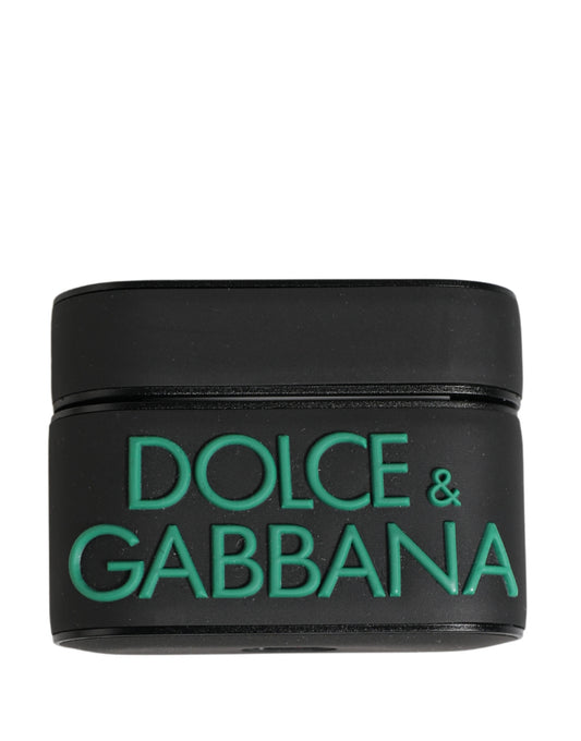 Dolce & Gabbana Black PVC Embossed Logo Flip Holder Women Airpods Case