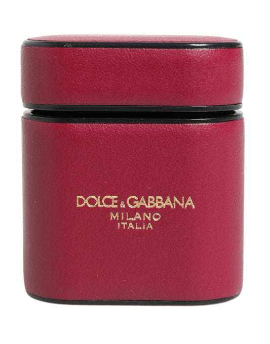 Dolce & Gabbana Pink Calf Leather Logo Print Flip Holder Airpods Case