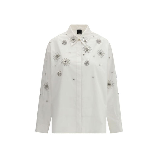 PINKO White Calf Leather Bos Taurus Pattern Shirt