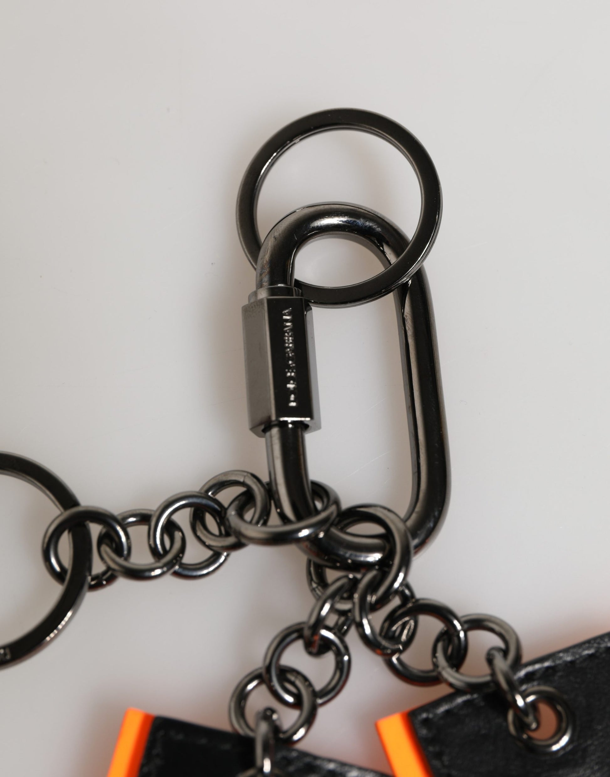 Dolce & Gabbana Black White Leather Nylon Logo Ring Keyring Keychain