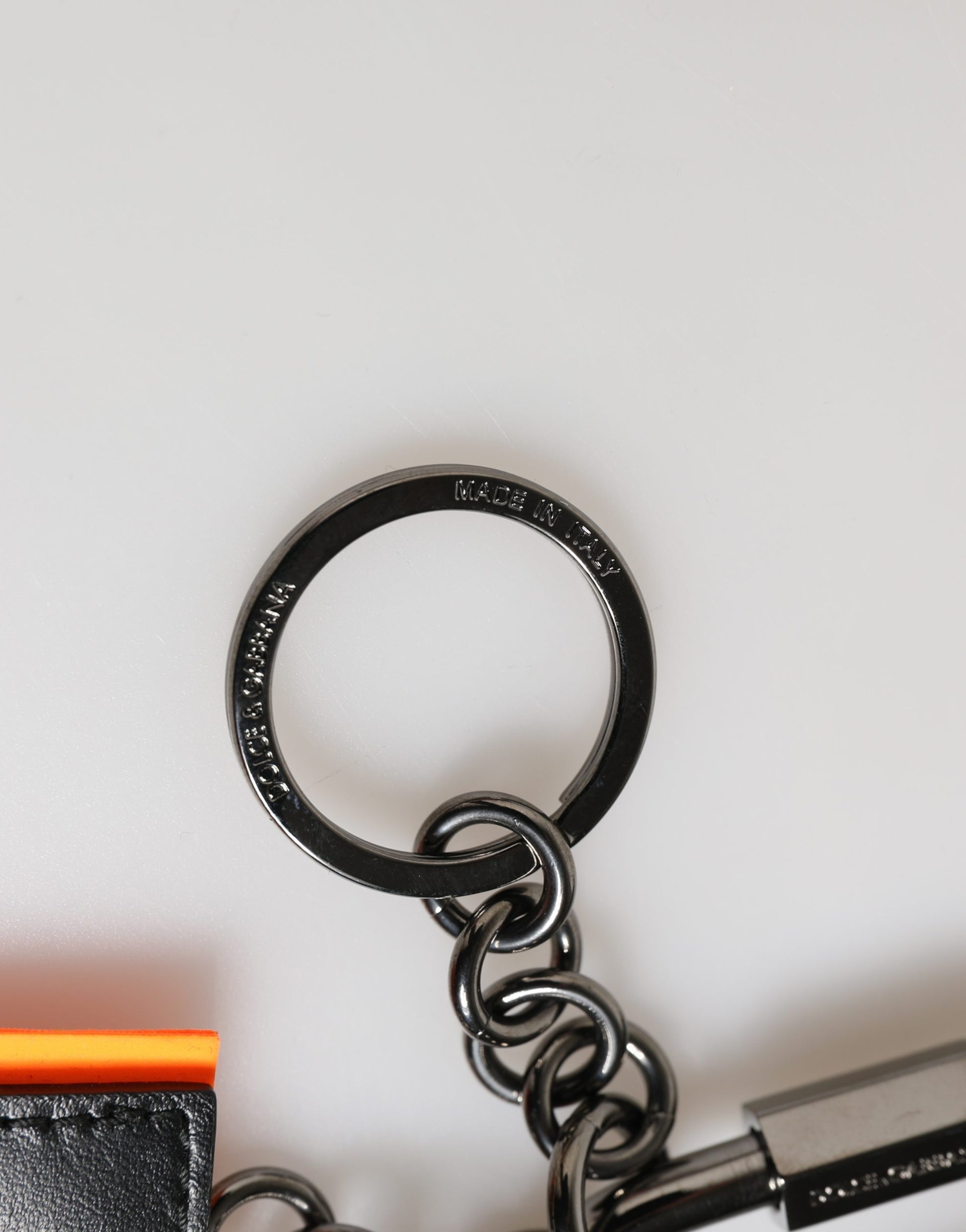 Dolce & Gabbana Black White Leather Nylon Logo Ring Keyring Keychain