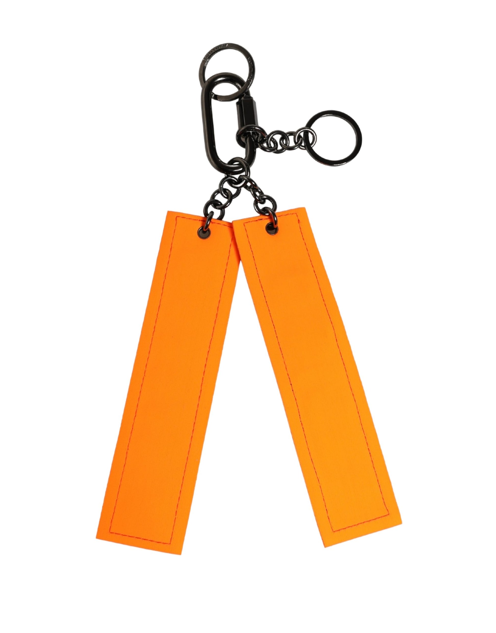 Dolce & Gabbana Black White Leather Nylon Logo Ring Keyring Keychain