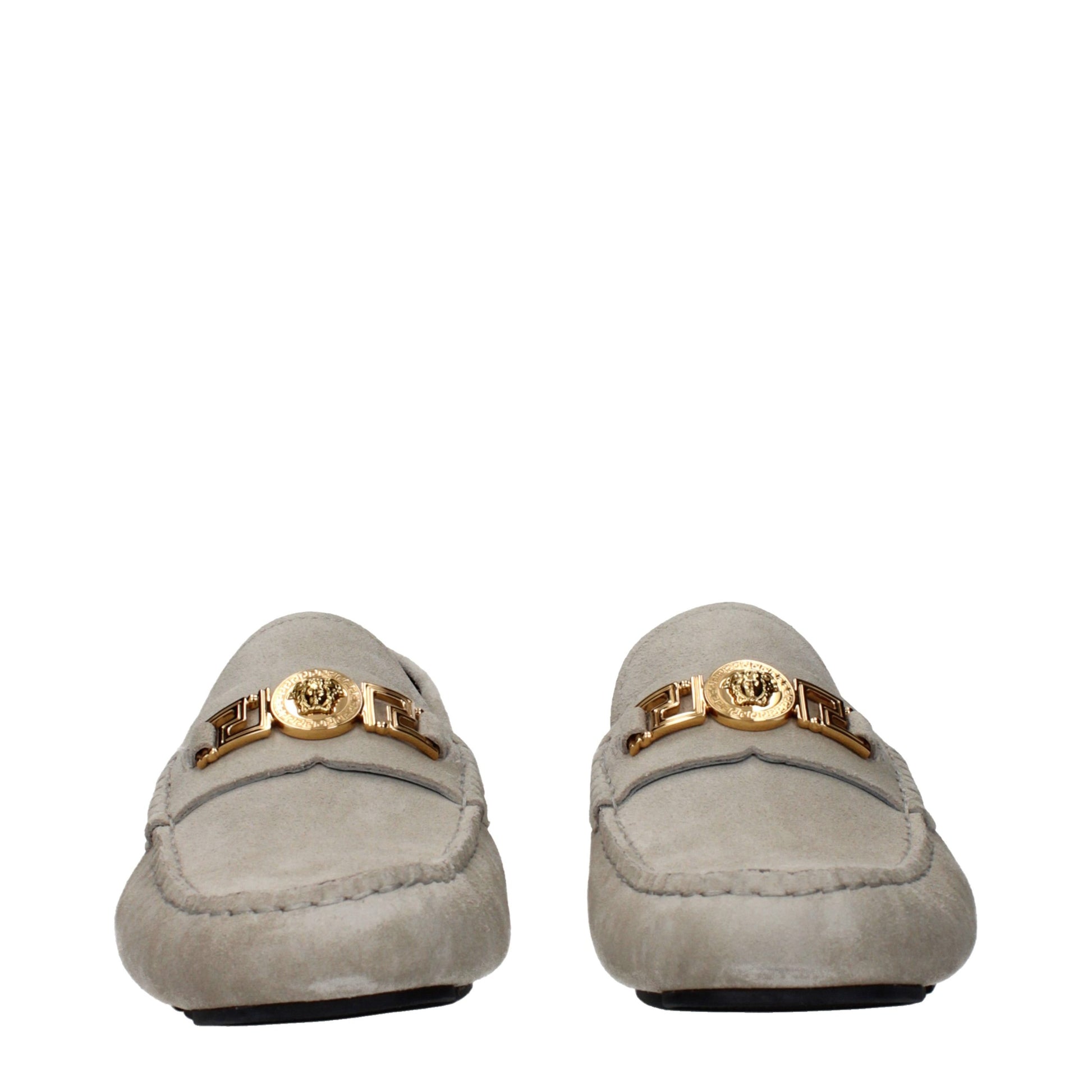 Versace Gray Leather Slip-On Loafers