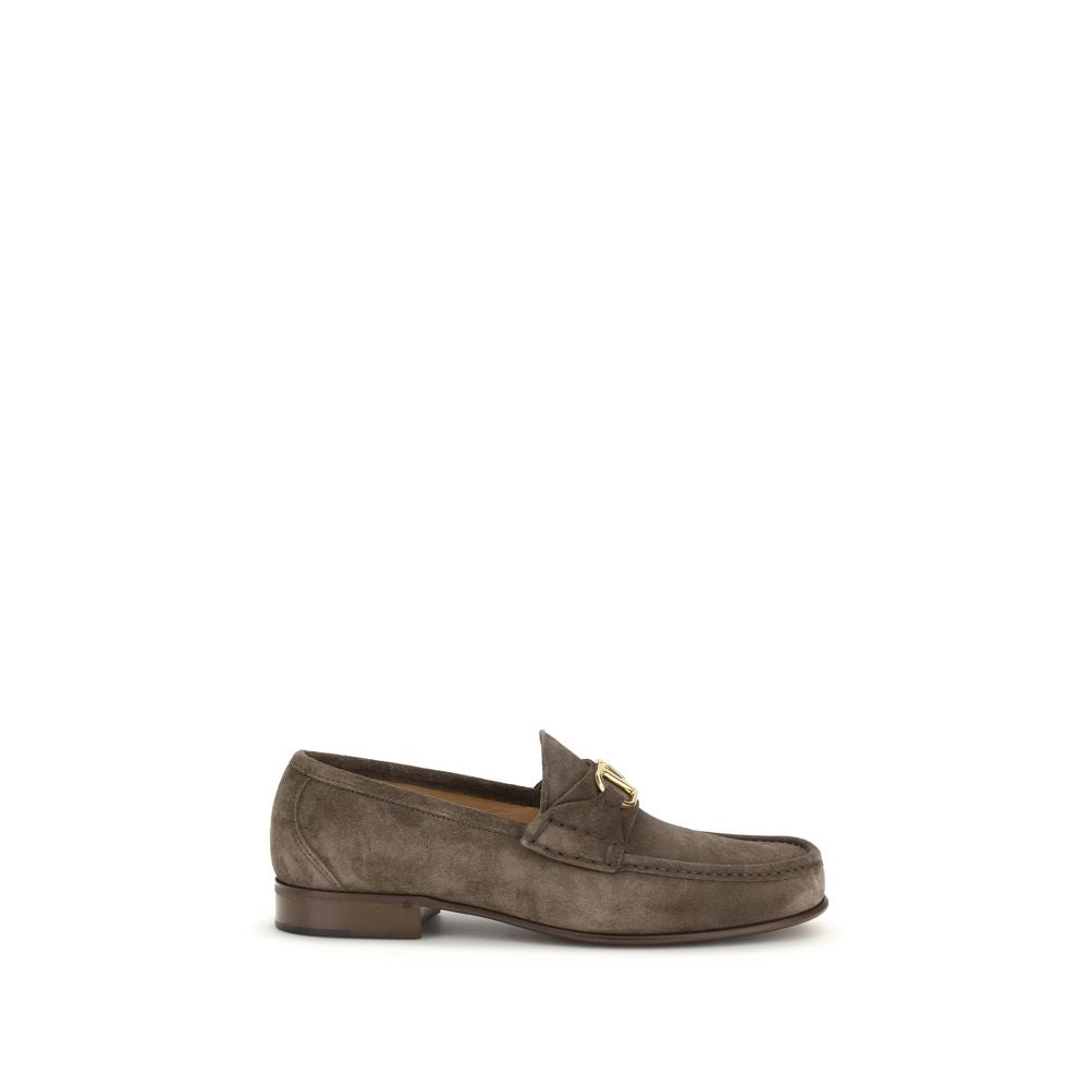 Valentino Garavani Brown Calf Leather Bos Taurus Slip-On Loafers
