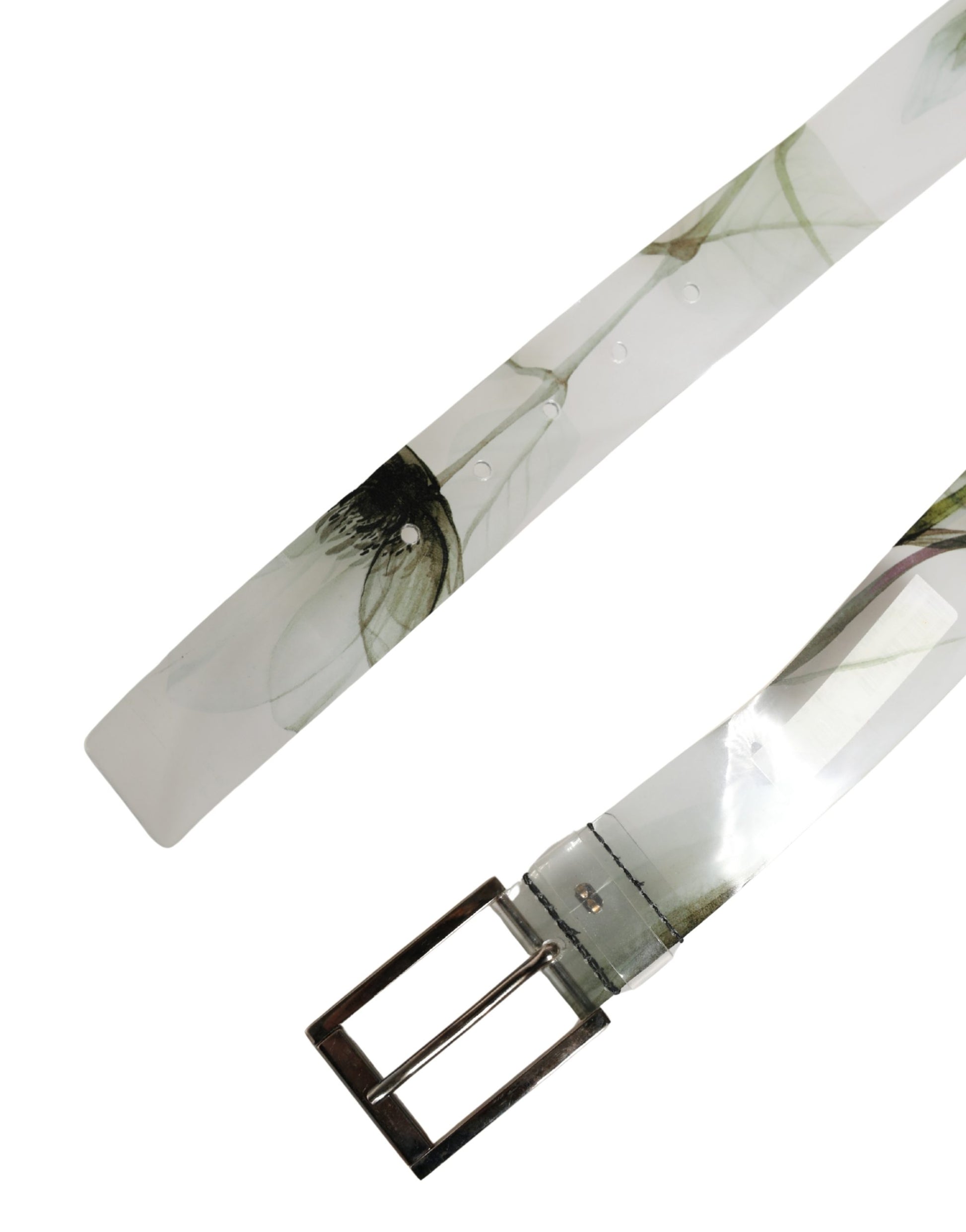 Dolce & Gabbana Men White Floral PVC Silver Metal Buckle Belt