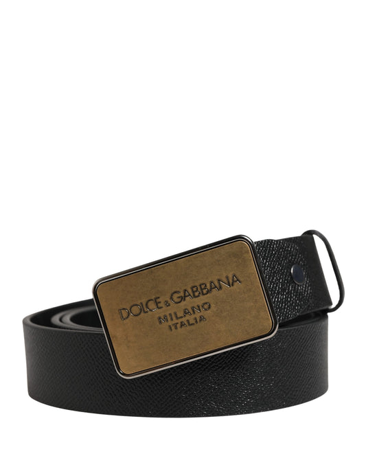 Dolce & Gabbana Black Classic Calf Leather Metal Buckle Belt