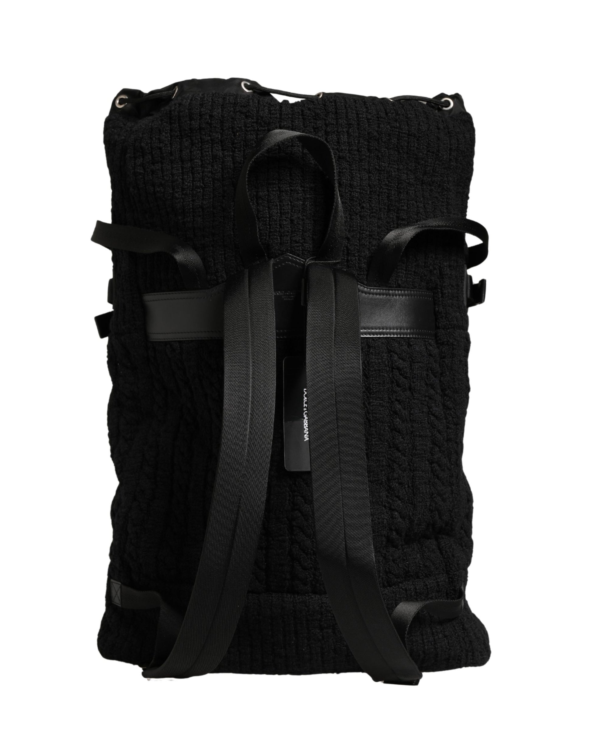 Dolce & Gabbana Black Tricot Wool Blend Duffel Backpack Travel Borse Bag