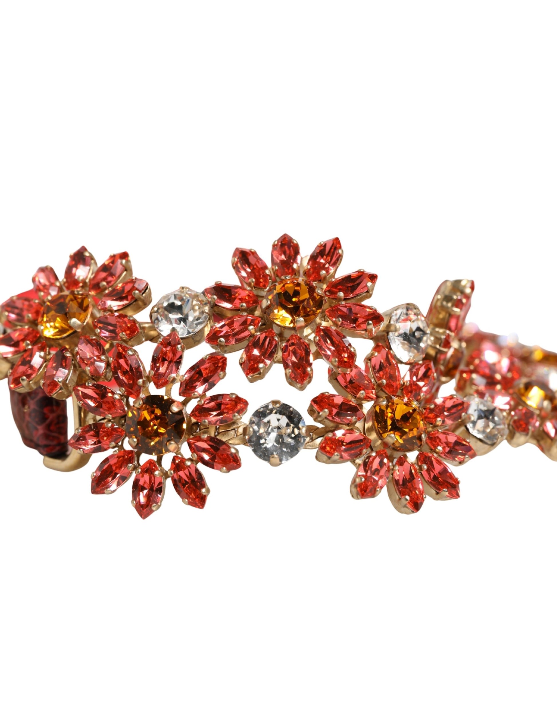 Dolce & Gabbana Red Leather Daisy Crystal Embellished Waist Belt