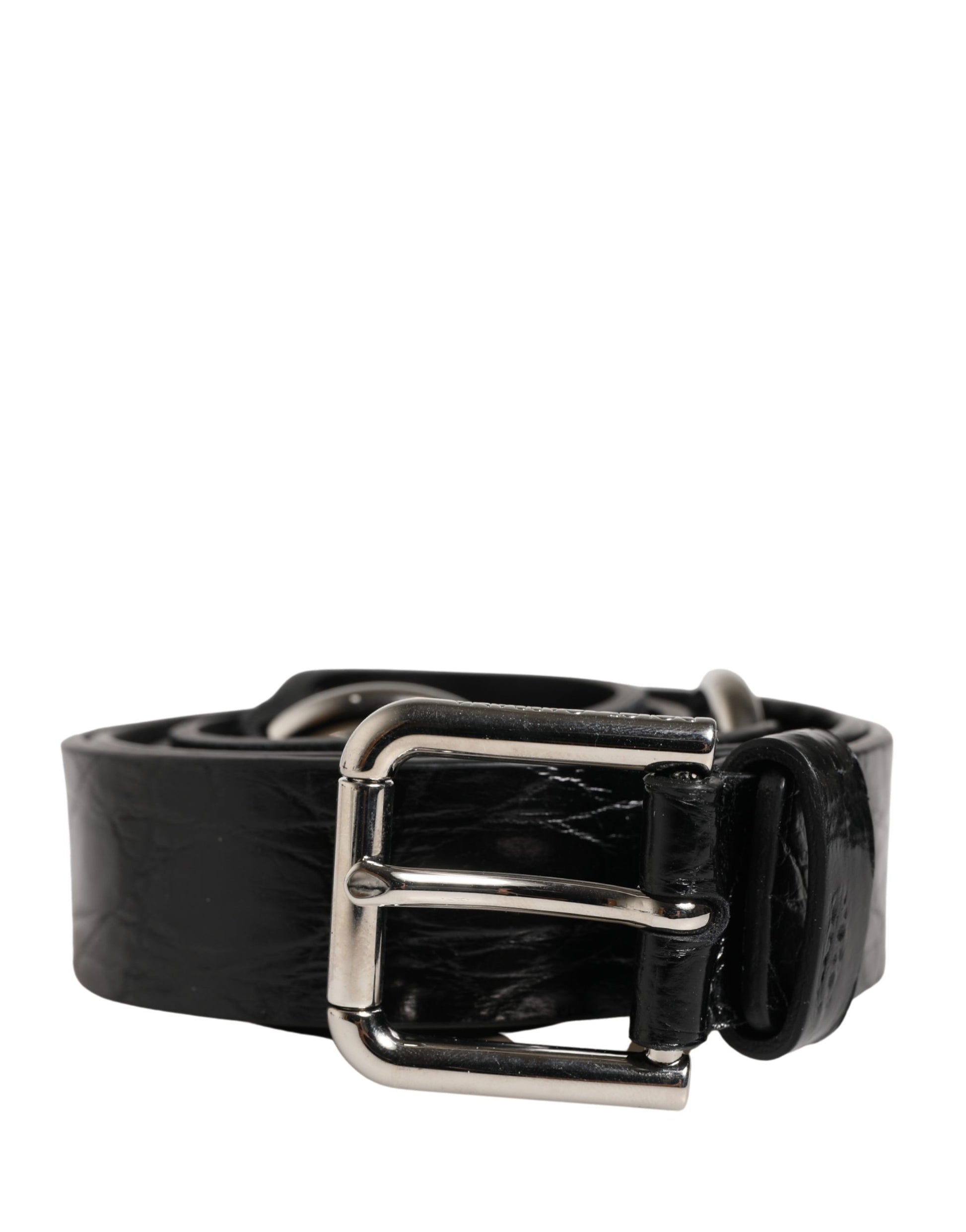Dolce & Gabbana Black Exotic Leather Silver Metal Buckle Belt