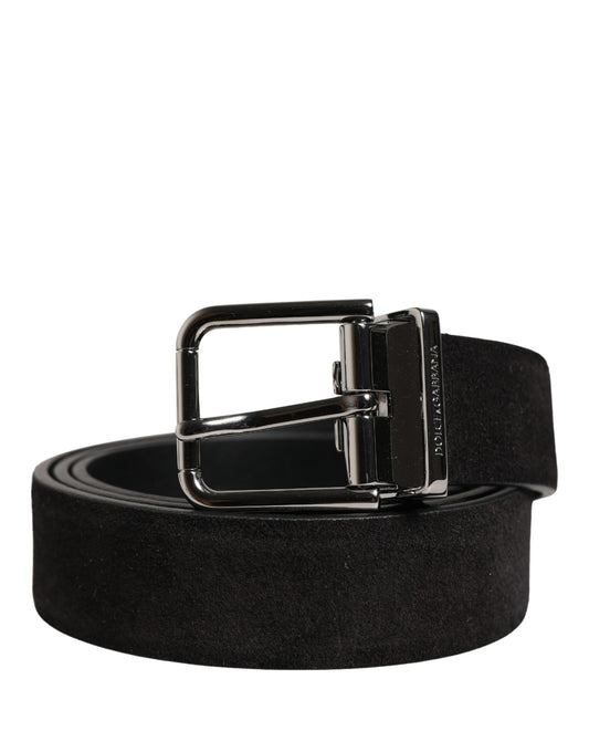 Dolce & Gabbana Black Calfskin Leather Silver Metal Buckle Belt