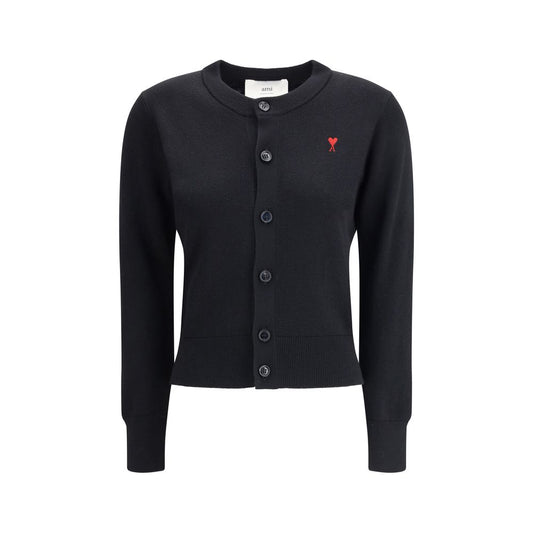 Ami Paris Black Merino Wool Cardigan - Qutton