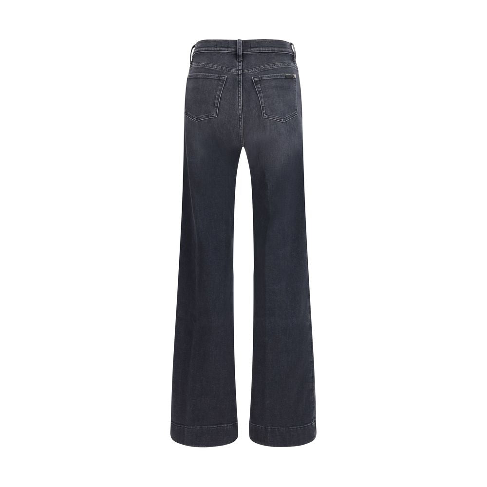 7FOR Black Cotton Flared Jeans