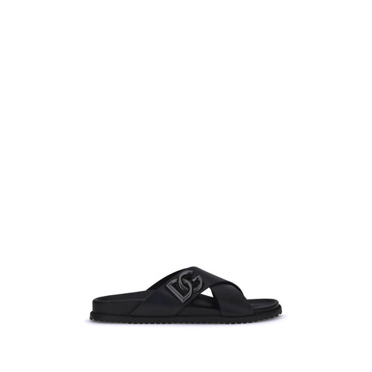 Dolce & Gabbana Black Calf Leather Bos Taurus Flat Sandals - Qutton