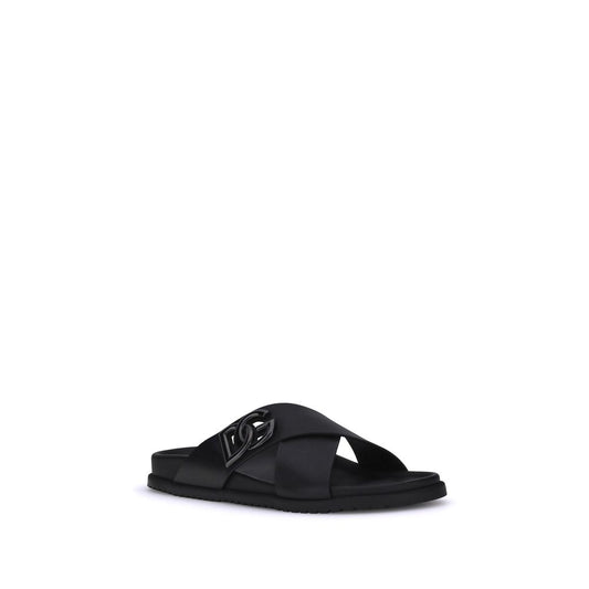 Dolce & Gabbana Black Calf Leather Bos Taurus Flat Sandals - Qutton