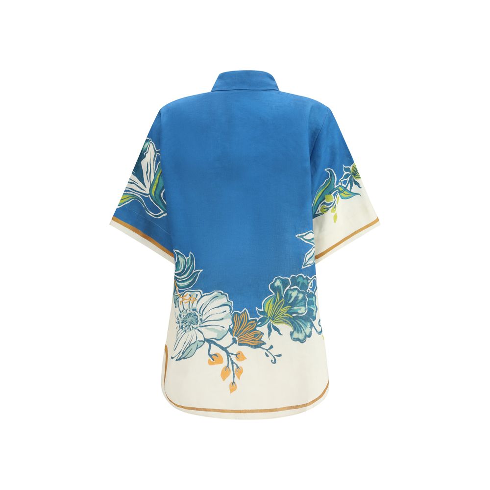 Alemais Blue Linen Pattern Shirt - Qutton
