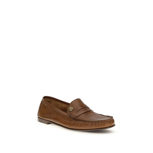 Versace Brown Calf Leather Bos Taurus Slip-On Loafers - Qutton