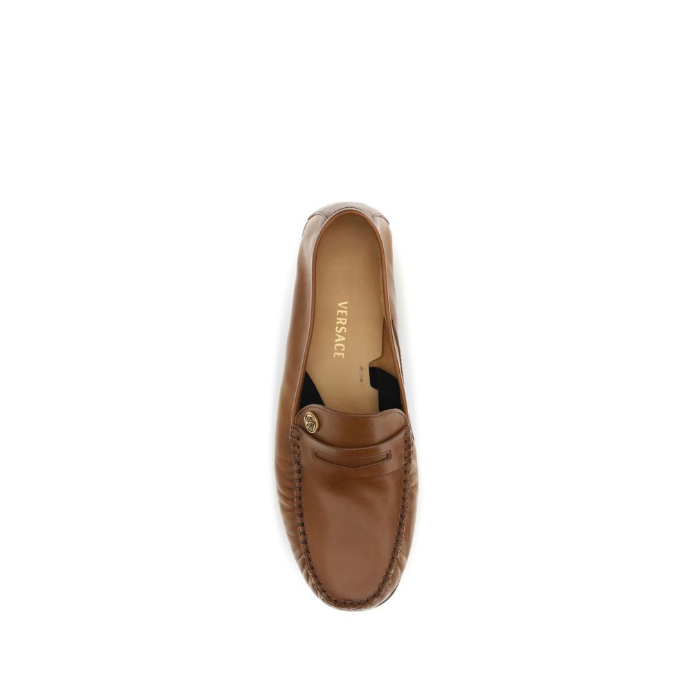 Versace Brown Calf Leather Bos Taurus Slip-On Loafers - Qutton