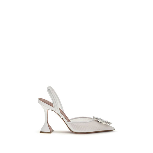 Amina Muaddi White Calf Leather Bos Taurus High Heel Pumps - Qutton